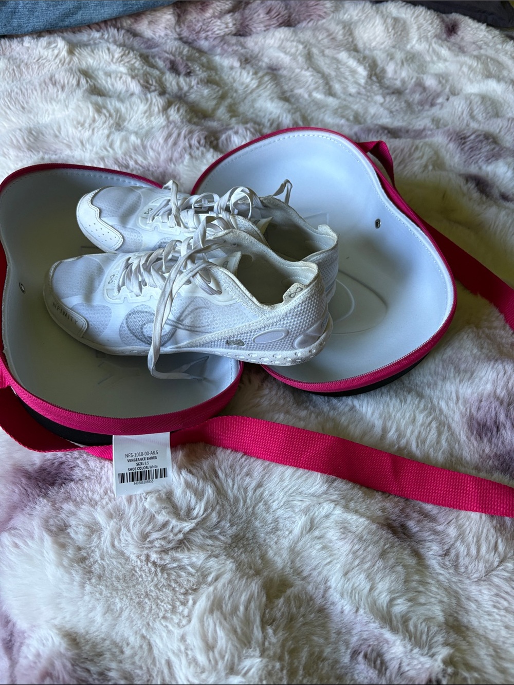 NFINITY White Cheer Sneakers with Pink Travel Case Accent